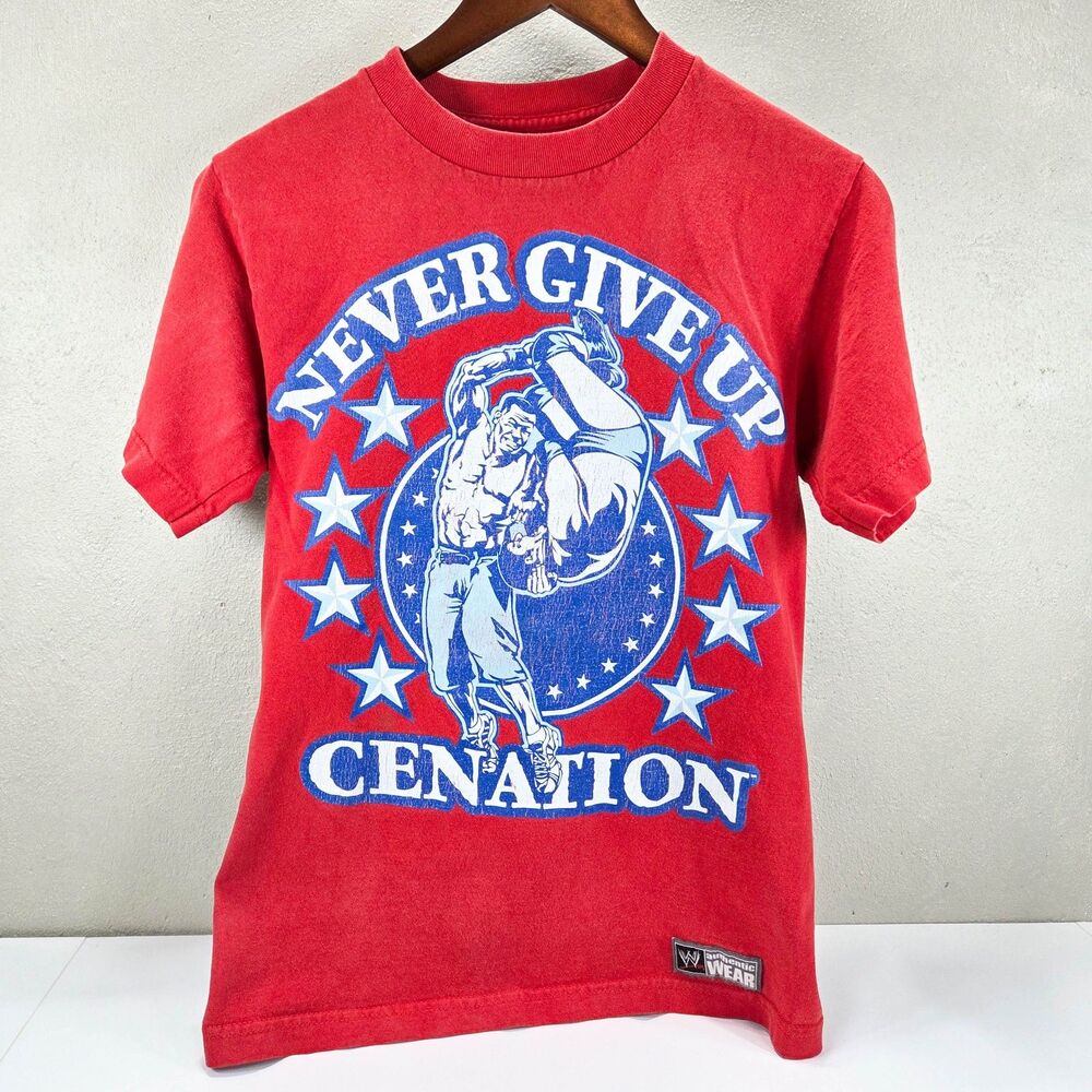 WWE John Cena Never Give Up Cenation Red Graphic Tee Sz Small